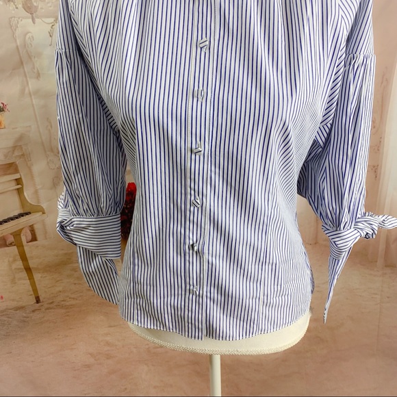 Cinq à Sept Theresa Tie-Cuff Top in Deep Ultramarine White - Picture 8 of 13